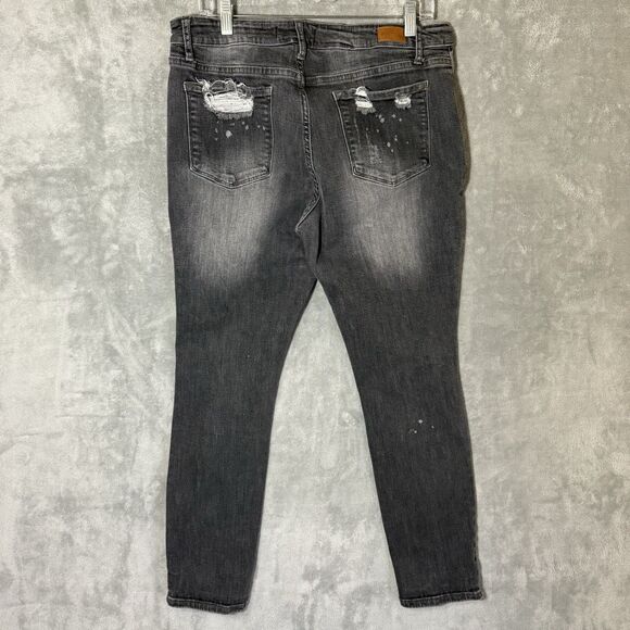 Judy Blue Jeans 13/31 Distressed Splatter Stretch Denim Black Gray Boyfriend - Picture 3 of 9